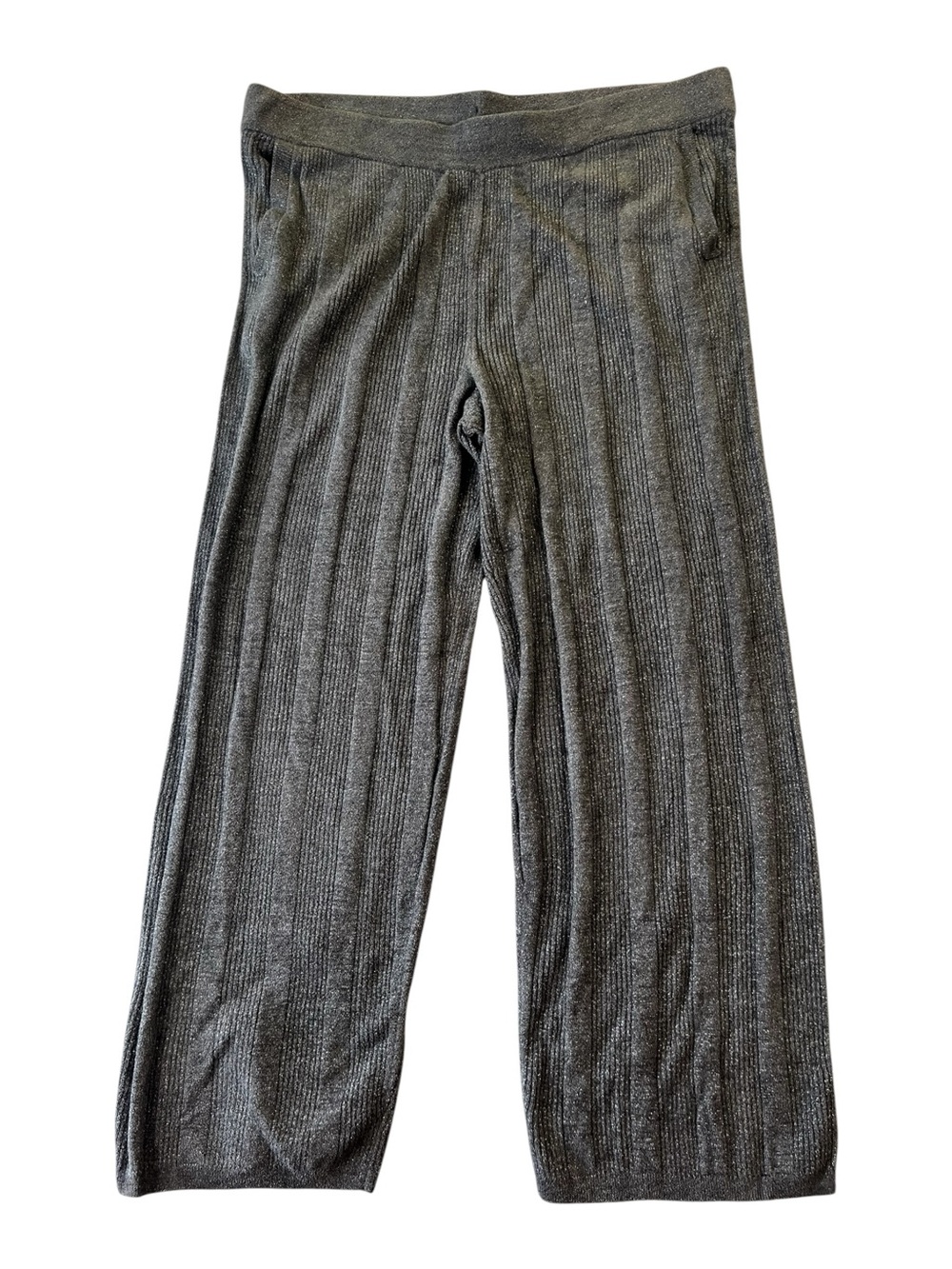 Barefoot Dreams CozyChic Ultra Lite Lurex Rib Wide Leg Pant Carbon Gray 1X - Picture 2 of 14